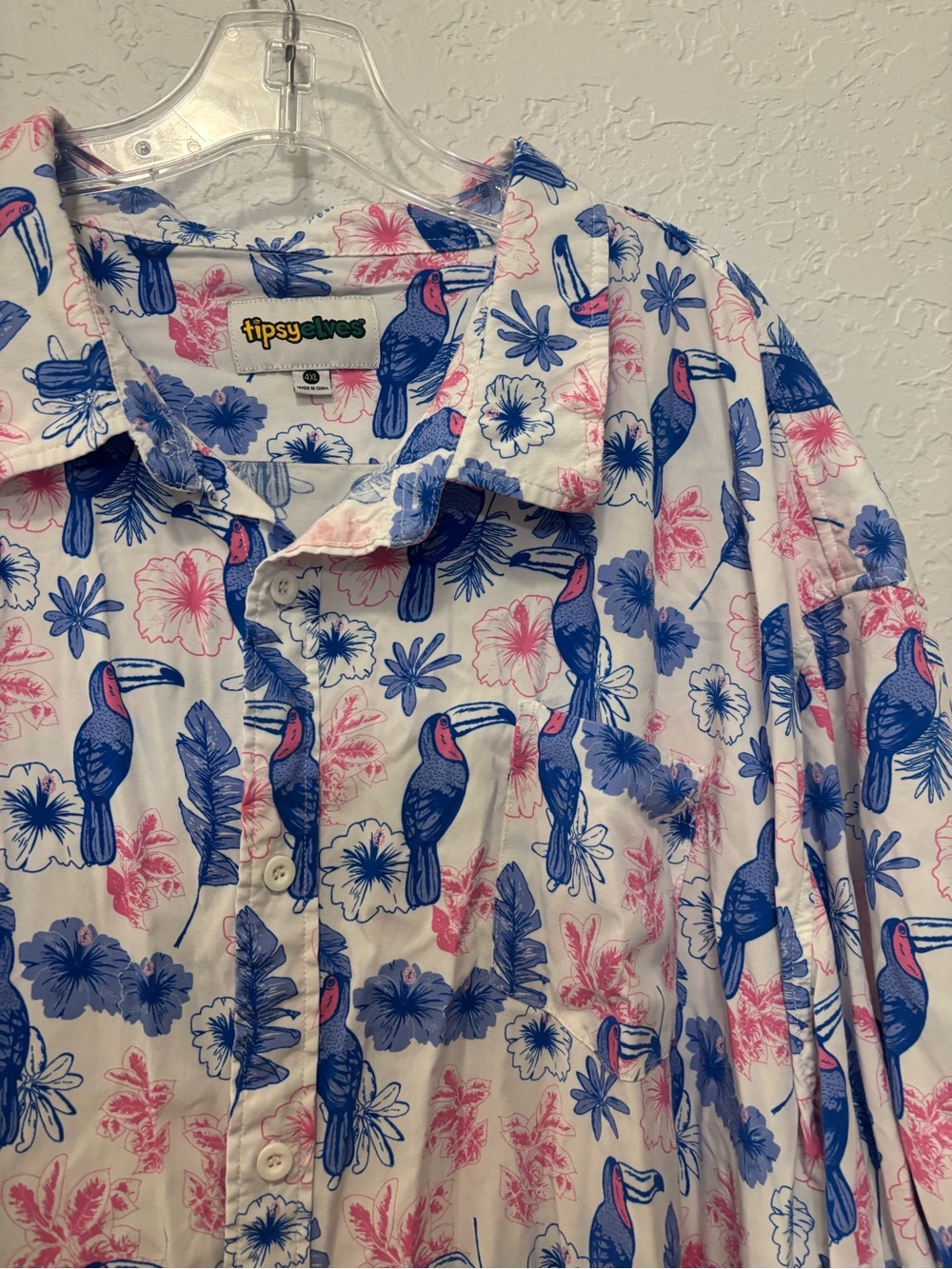 Tipsy Elves Mens tropical parrot Button  Down Shirt Size 4X